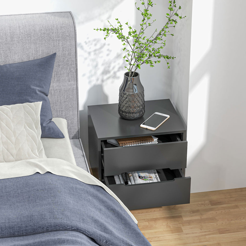 HOMCOM Nachttisch Nachttisch mit 2 Schubladen moderner Stil für Schlafzimmer, Wohnzimmer, 50 x 40 x 50,5 cm, schwarz