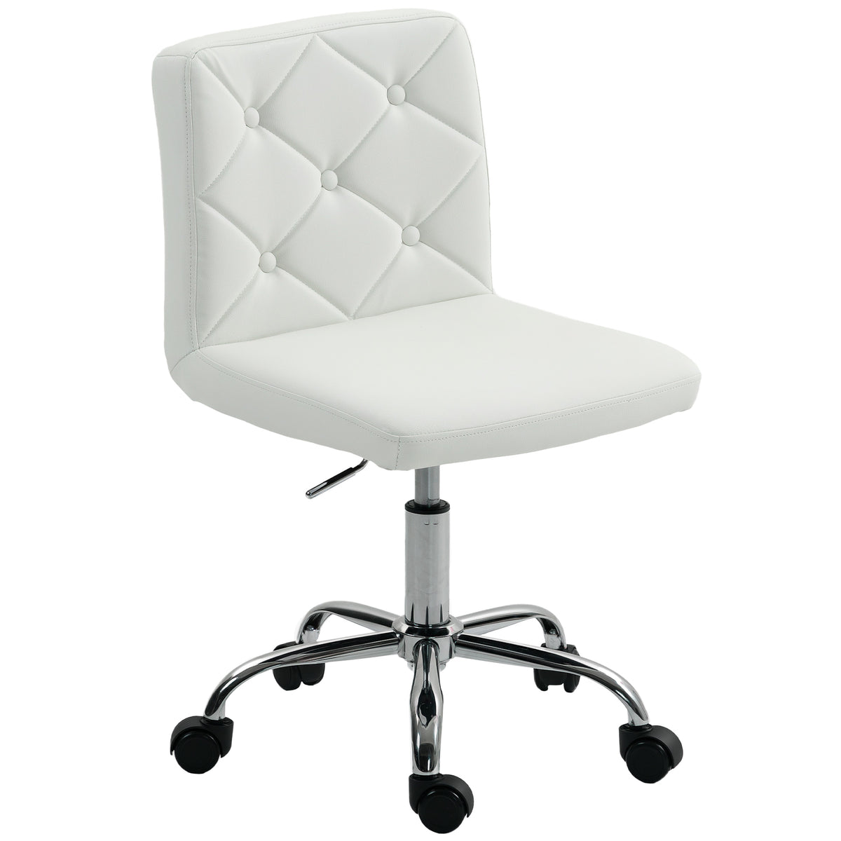 HOMCOM Bürostuhl verstellbar mit Knopfbezug aus PU-Leder, Schaumstoff und Stahl, 44x50x78-88 cm, Weiß