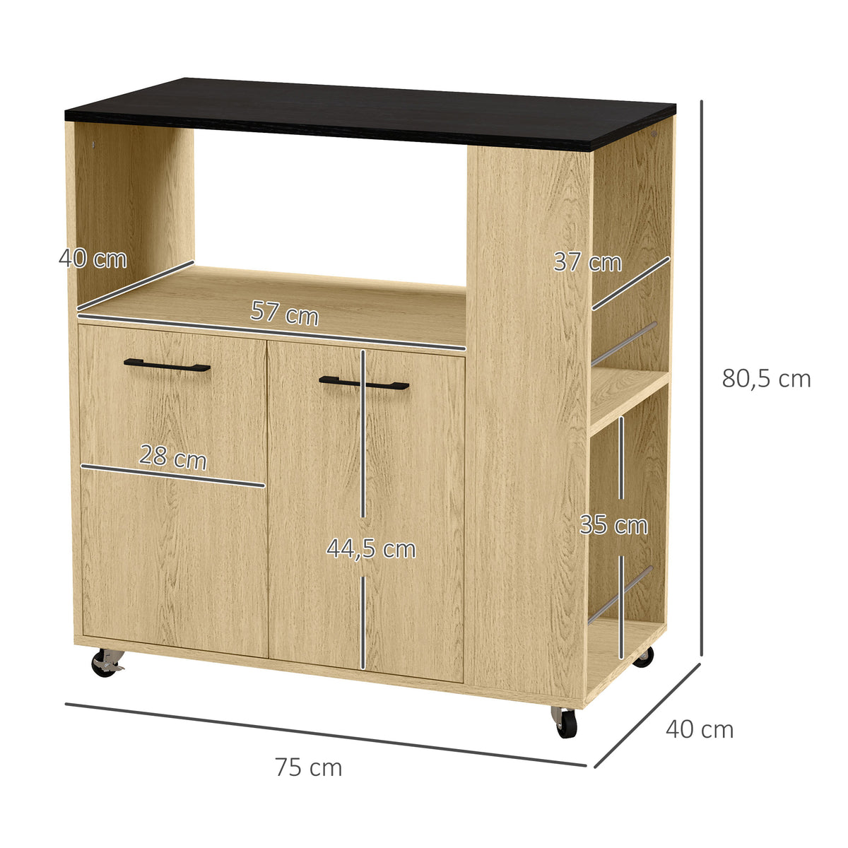 HOMCOM Küchenwagen Rollwagen Multi-Stauraum mit Rollen 75 x 40 x 80,5 cm