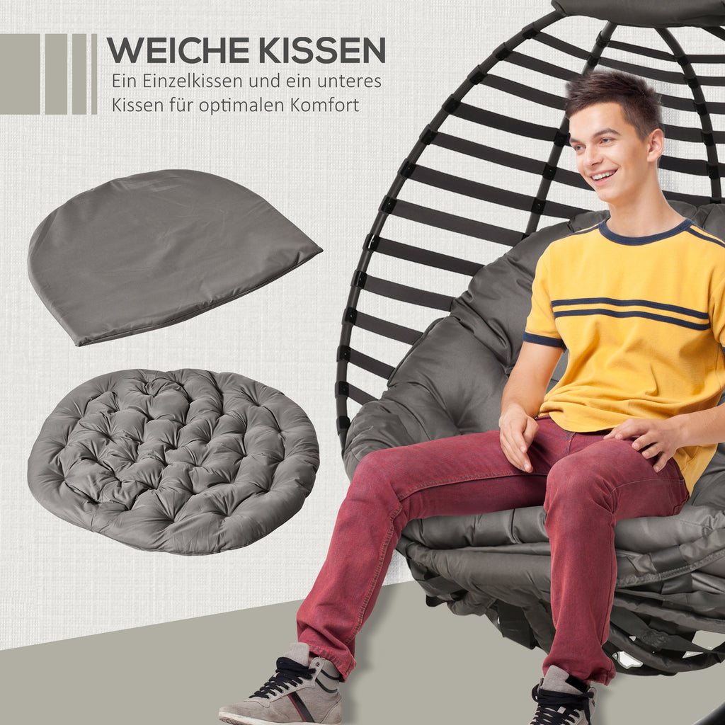 Outsunny Hängesessel mit Gestell, Eiförmiger Hängeschaukel mit weichem Sitzpolstern,faltbar Hängematte für den Außenbereich Schaukelsessel Indoor Outdoor, Terrasse, Garten, Grau