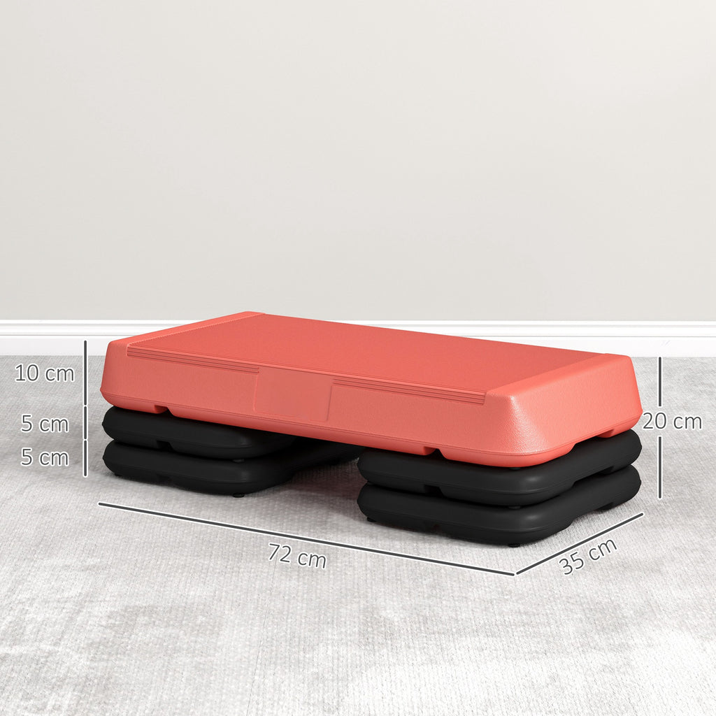 SPORTNOW Stepper Aerobic Fitness Höhenverstellbar 3 Ebenen 10/15/20 cm rutschfeste Oberfläche PE-Plastik, Rot