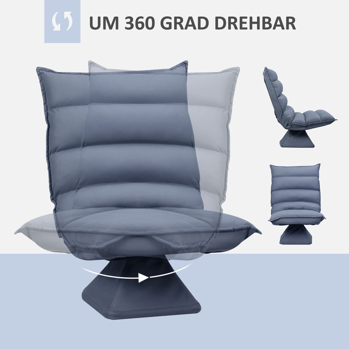 HOMCOM Sessel, drehbar, neigbare Rücklehne, Lederoptik, Stahlrahmen, grau, 62 x 70 x 95 cm