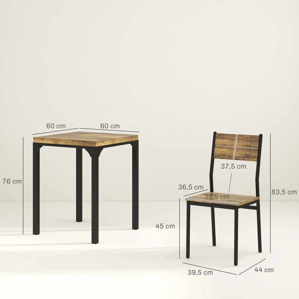 HOMCOM 3-teilige Essgruppe, Esstisch-Set, 1 Tisch, 2 Stühle, MDF+Metall, Braun