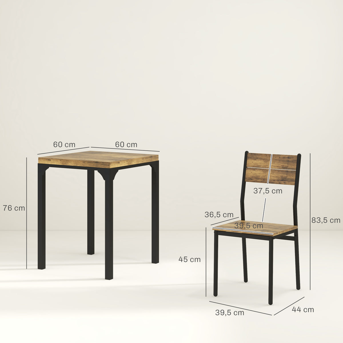 HOMCOM 3-teilige Essgruppe, Esstisch-Set, 1 Tisch, 2 Stühle, MDF+Metall, Braun