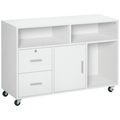 HOMCOM Bürocontainer mit Rollen, Aktenschrank, Büroschrank, Sideboard, Badezimmerschrank für Büro, Küche, Schlafzimmer, Wohnzimmer Spanplatte, Weiß, 100 x 35 x 65 cm