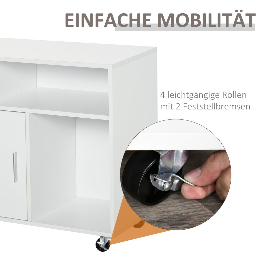 HOMCOM Bürocontainer mit Rollen, Aktenschrank, Büroschrank, Sideboard, Badezimmerschrank für Büro, Küche, Schlafzimmer, Wohnzimmer Spanplatte, Weiß, 100 x 35 x 65 cm