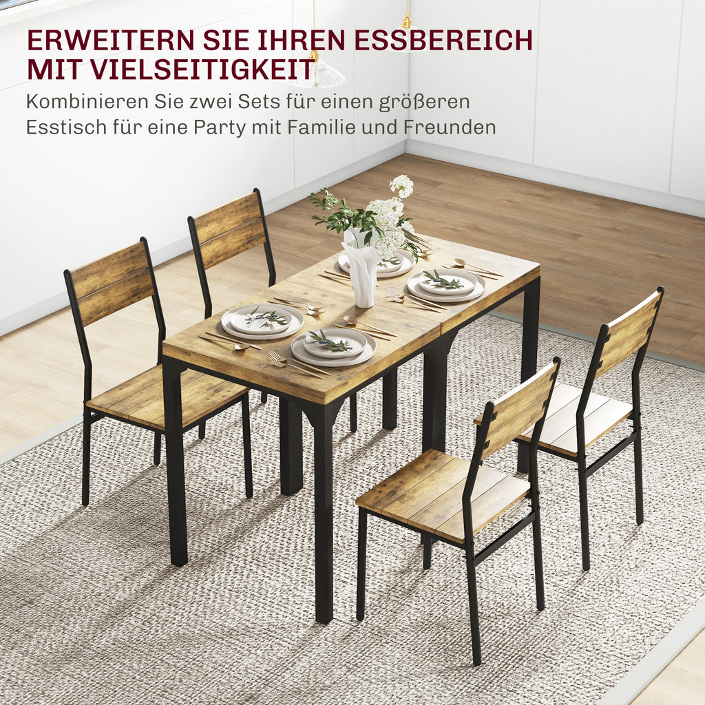 HOMCOM 3-teilige Essgruppe, Esstisch-Set, 1 Tisch, 2 Stühle, MDF+Metall, Braun