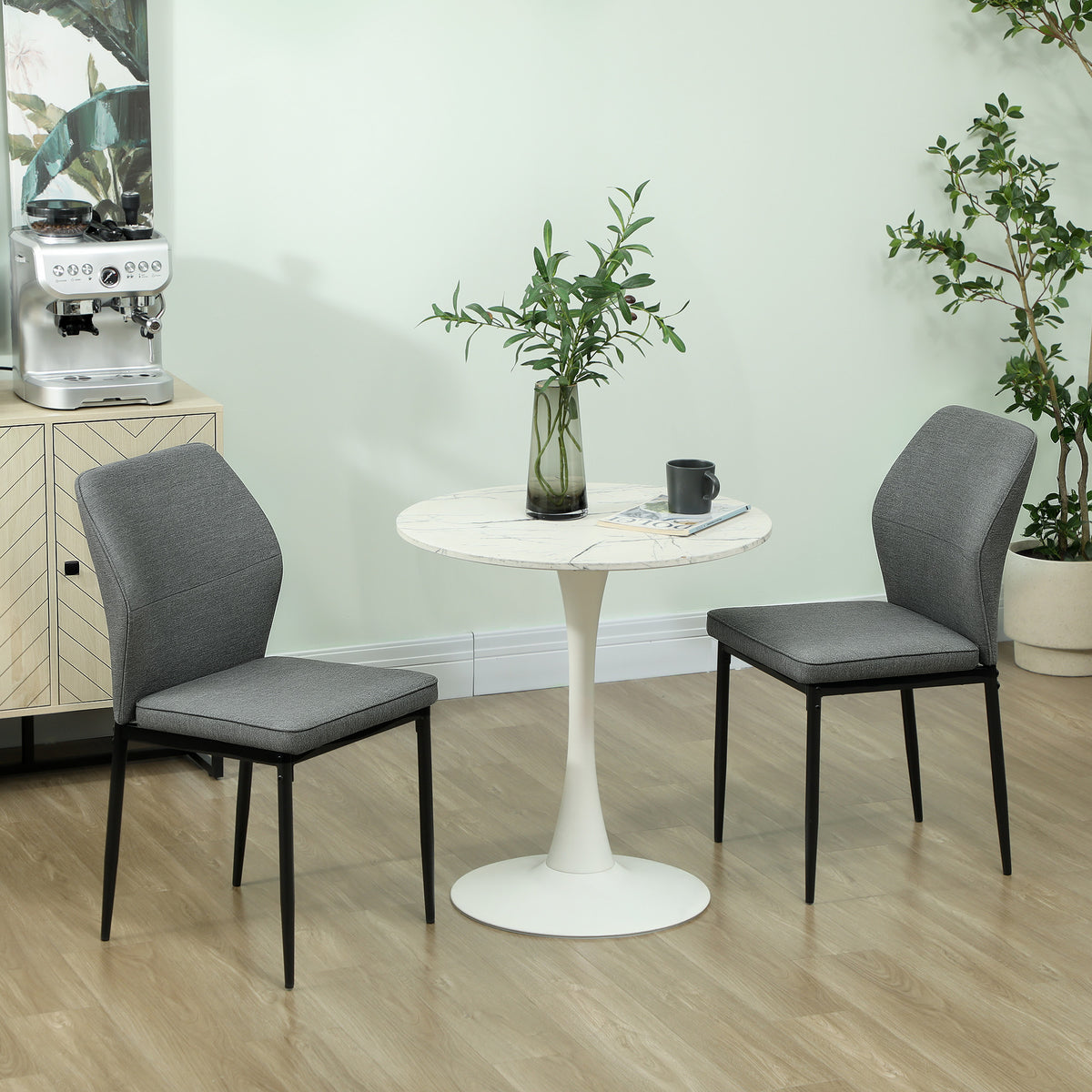 HOMCOM Set 2 Gepolsterte Samt Esszimmerstühle mit Ergonomischer Rückenlehne ohne Armlehnen, Grau