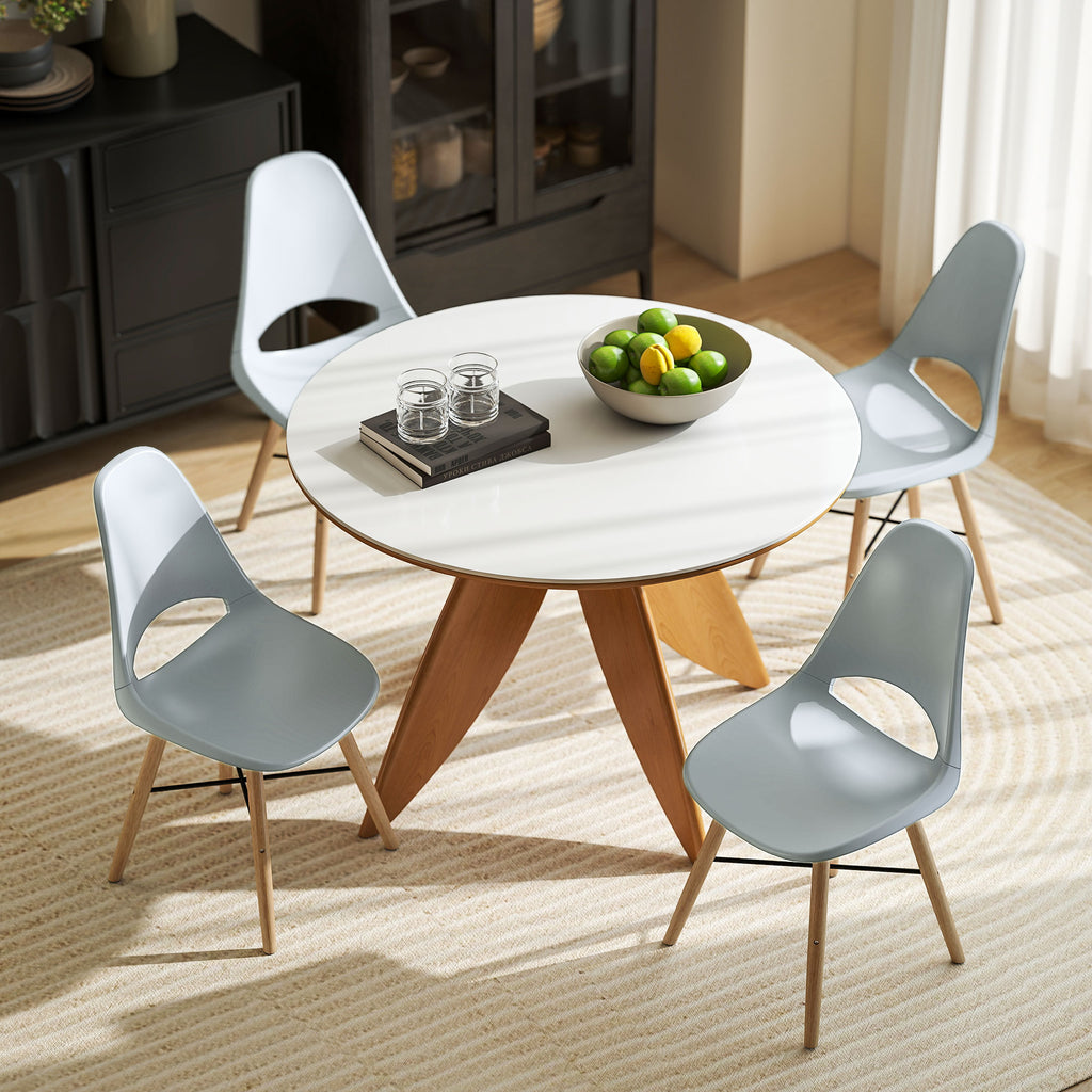 HOMCOM Set von 2 Esszimmerstühlen aus Kunststoff und Kautschukholz im skandinavischen Stil mit gebogenem Rücken, Grau