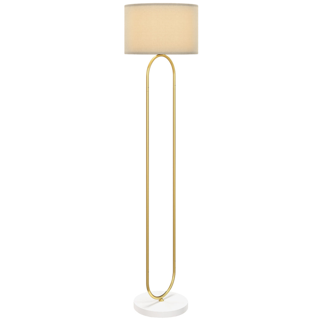 HOMCOM Moderne Stehlampe mit Leinenstoff Lampenschirm, Doppelrohr aus Metall und Fußschalter, Gold