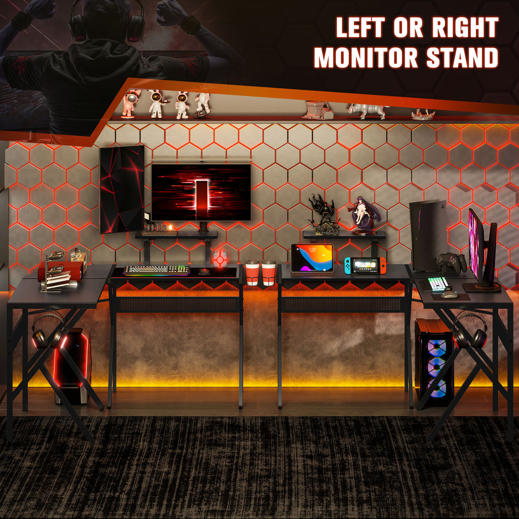 HOMCOM Gaming Schreibtisch Eckschreibtisch Gamer 125 x 125 cm in L-Form mit Kohlefaserplatte, Bildschirmhalter, Getränkehalter und Kopfhörerhaken, Schwarz