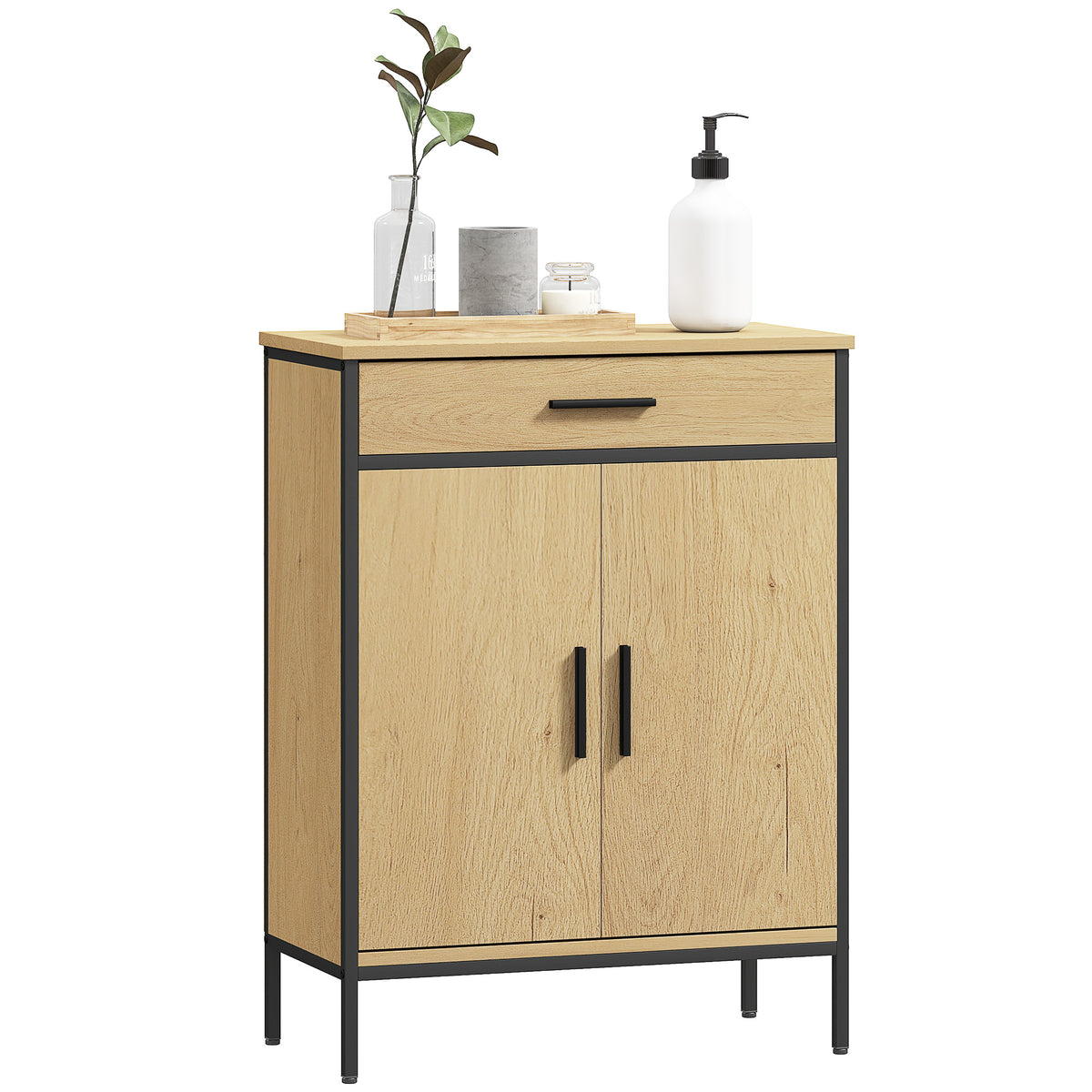 HOMCOM Badezimmerschrank mit Schublade, Zweitürenschränken, verstellbarem Regal und Soft-Close-Scharnieren, 60 x      30 x 80 cm, Eiche