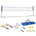 HOMCOM Badmintonnetz Set faltbares Tennisnetz mit Badmintonschläger 107/120/155H cm Höhenverstellbar Indoor Outdoor Federballnetz mit Transporttasche Metall Polyester Blau+Schwarz