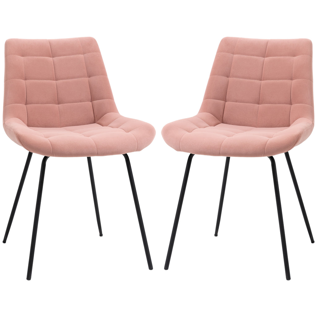 HOMCOM 2er-Set Esszimmerstühle  Akzentstühle Küchenstühle, Retro-Design, Samtoptik, 50 cm x 61 cm x 79 cm, Rosa