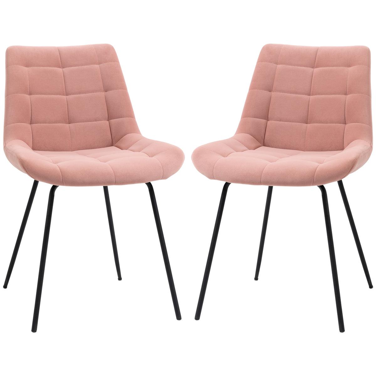 HOMCOM 2er-Set Esszimmerstühle  Akzentstühle Küchenstühle, Retro-Design, Samtoptik, 50 cm x 61 cm x 79 cm, Rosa