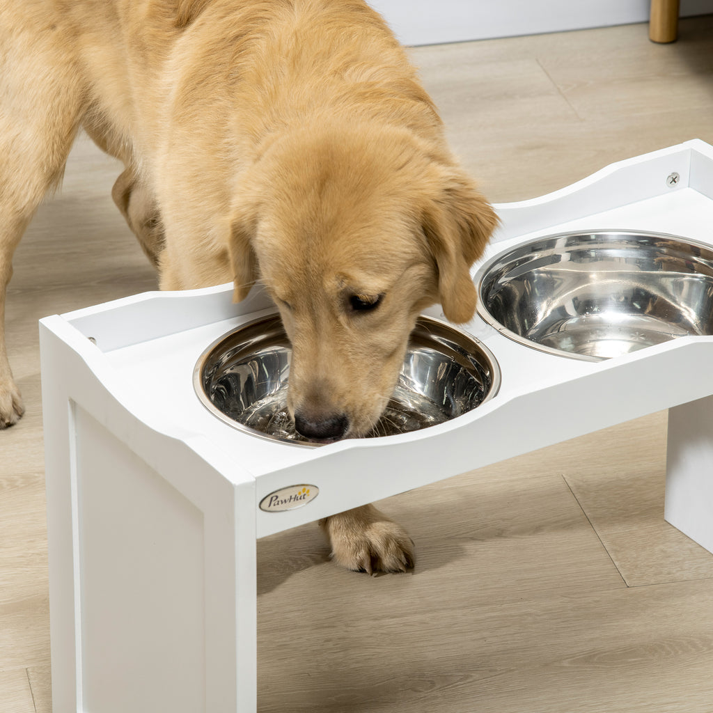 PawHut Futterstation, Napfständer, 2 Fressnäpfe je 2 Liter, Edelstahl, für große Hunde, weiß, 63 x 30 x 24cm