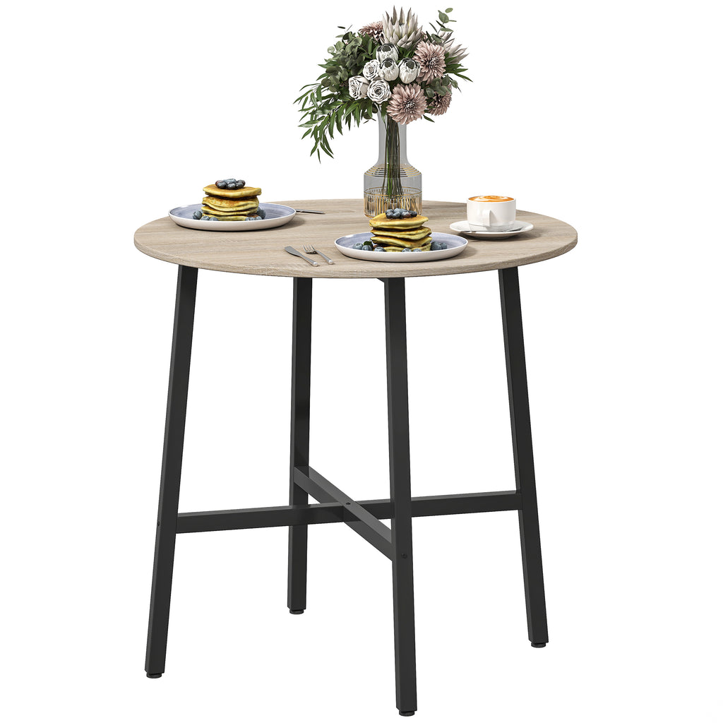 HOMCOM Runder Esstisch 80 cm für 2 Personen mit Holzoptikplatte und gekreuztem Stahlgestell, Naturholz