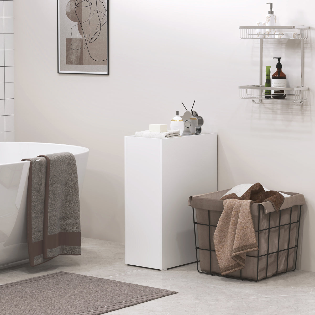 HOMCOM Badezimmerschrank 3 Etagen mit Schienen, aus Holz, 47x25x66.5 cm, Weiß