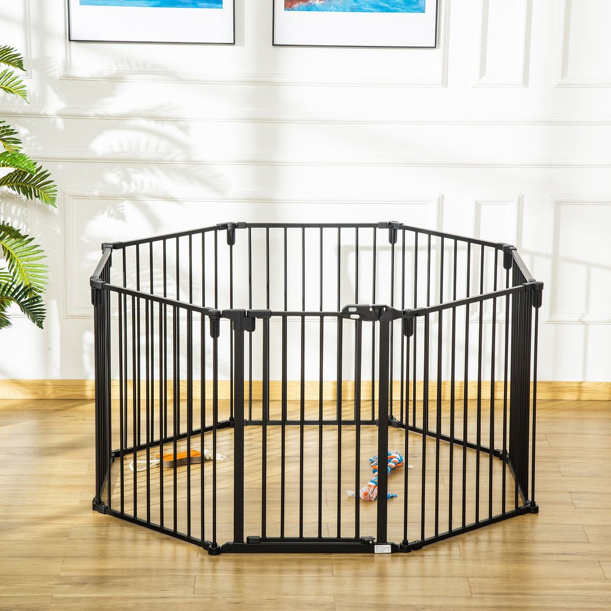 PawHut Haustiersperre Sicherheitszaun Kaminpark Gehege Hund faltbar modular 8 Panels mit Tür ohne Bohren 482,5 x 76 cm