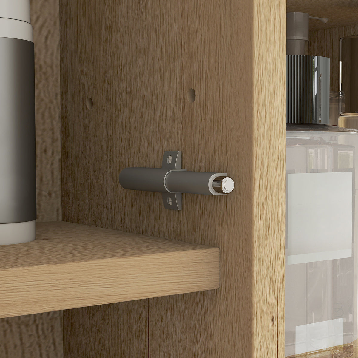 HOMCOM Wandspiegelschrank Badezimmer mit Spiegel, 52 x 24,5 cm mit 6 offenen Fächern und verstellbarem Regal, Eiche