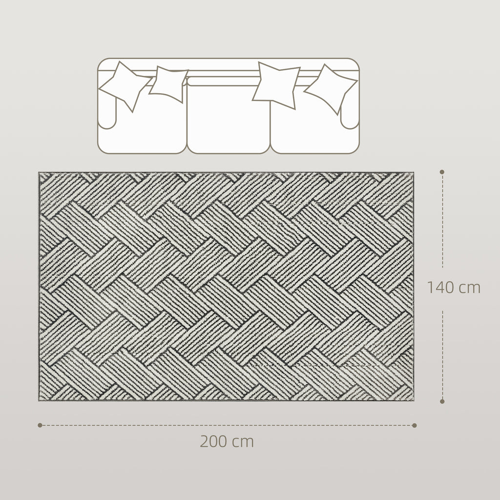 HOMCOM Teppich für Wohnzimmer 200 x 140 cm kurzer Flor maschinenwaschbar hypoallergen für Wohnzimmer, Schlafzimmer, Büro, hellgrau