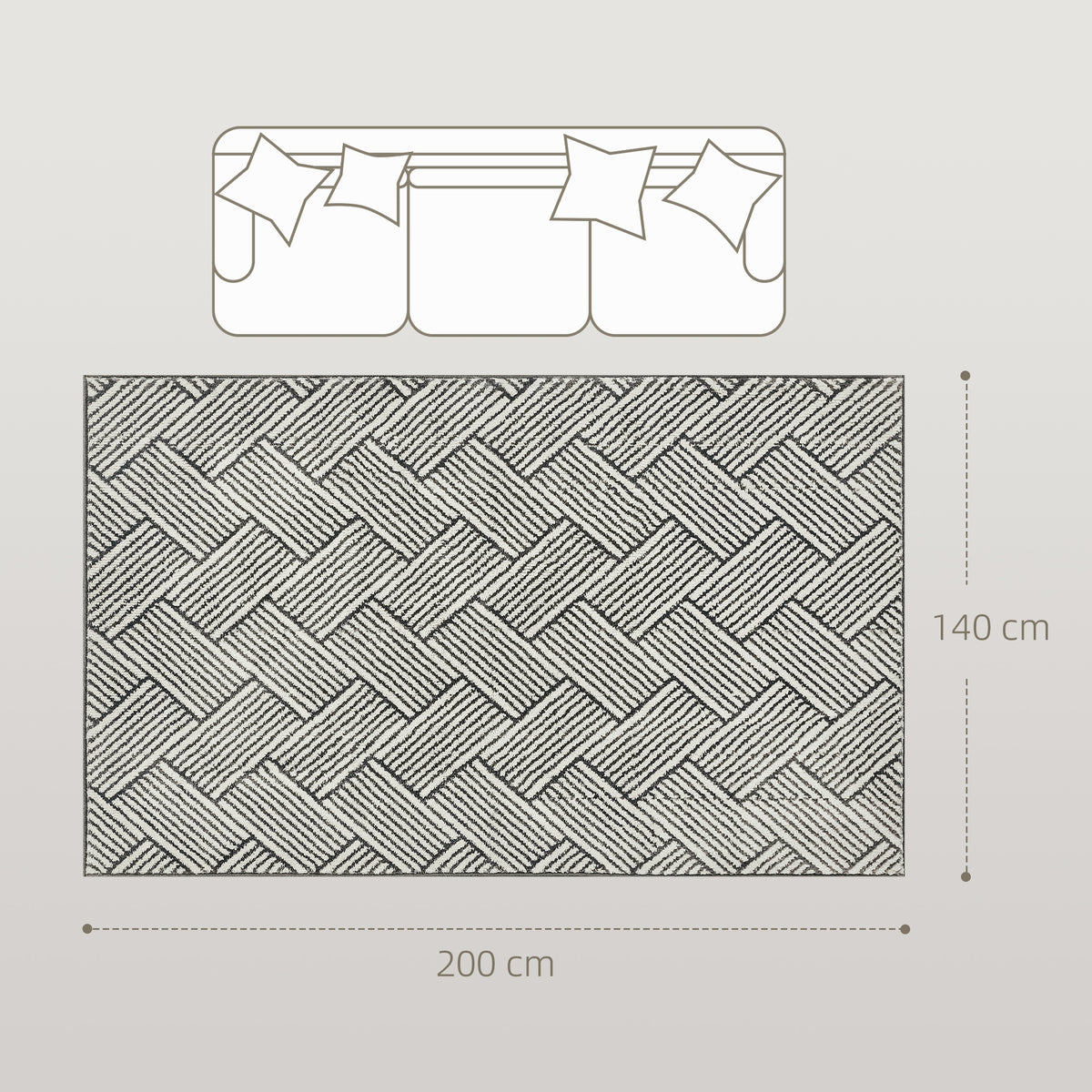 HOMCOM Teppich für Wohnzimmer 200 x 140 cm kurzer Flor maschinenwaschbar hypoallergen für Wohnzimmer, Schlafzimmer, Büro, hellgrau