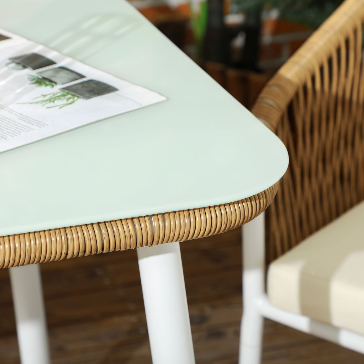 Outsunny Gartengarnitur, 5-teilig, Rattanoptik, Sitz- & Rückenkissen, rostfreier Alu-Rahmen, Gelb/Weiß/Beige