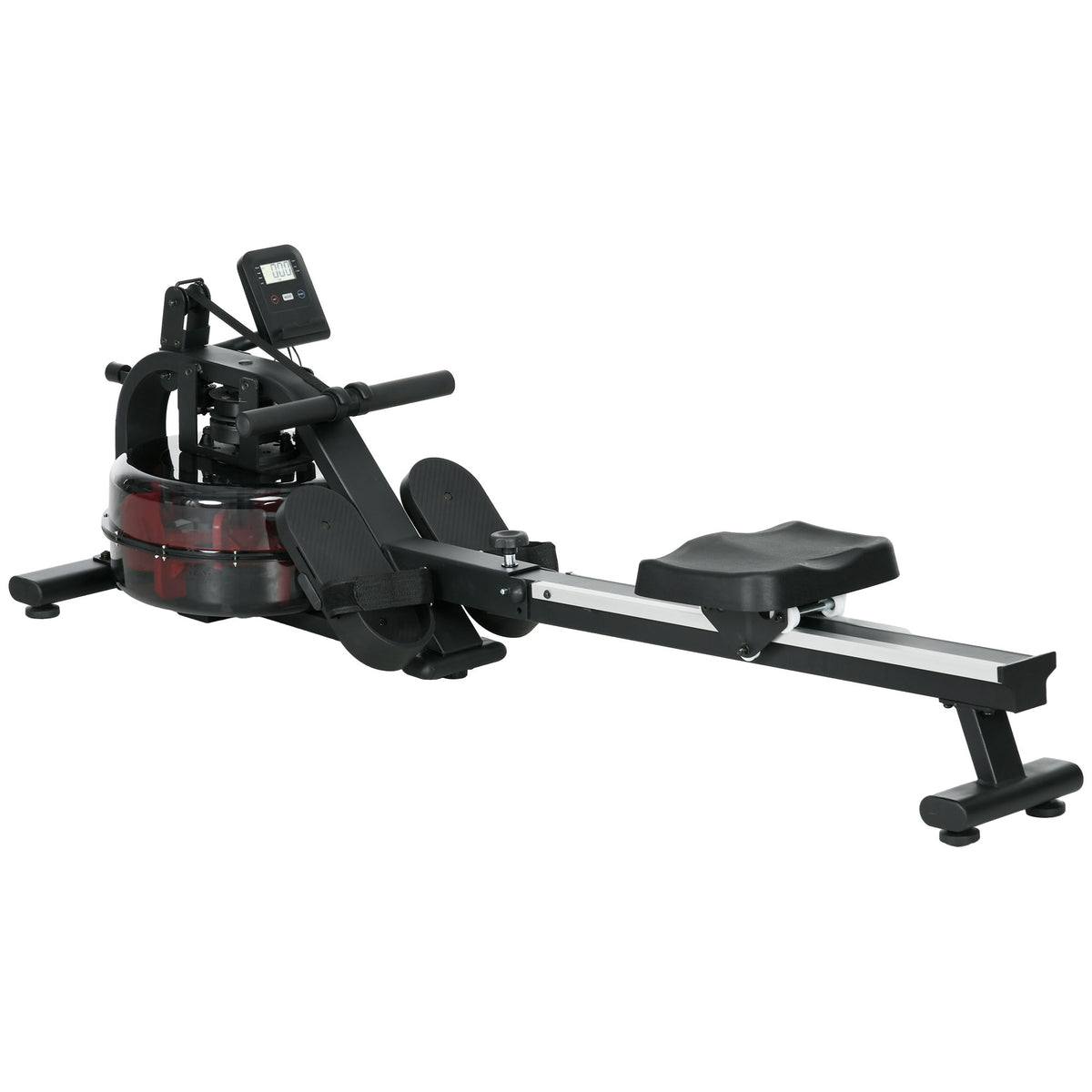 SPORTNOW Wasser-Rudergerät Heimtrainer 6 Widerstandsstufen LCD-Multifunktionsdisplay Stahl PC Schwarz