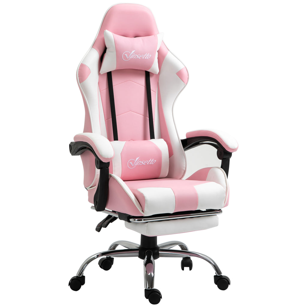 Vinsetto Gamingstuhl Computerstuhl Ergonomischer Bürostuhl Gamer Stuhl mit Kopfstütze Lendenkissen Bürostuhl höhenverstellbar 360°drehbar Schaumstoff Kunstleder PVC Rosa+Weiß 64 x 67 x 119-127 cm