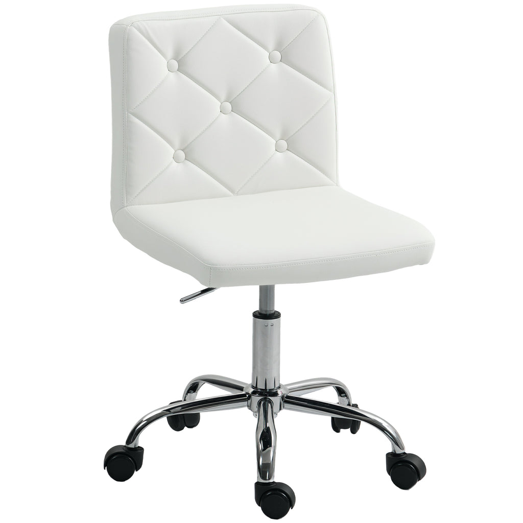 HOMCOM Bürostuhl verstellbar mit Knopfbezug aus PU-Leder, Schaumstoff und Stahl, 44x50x78-88 cm, Weiß
