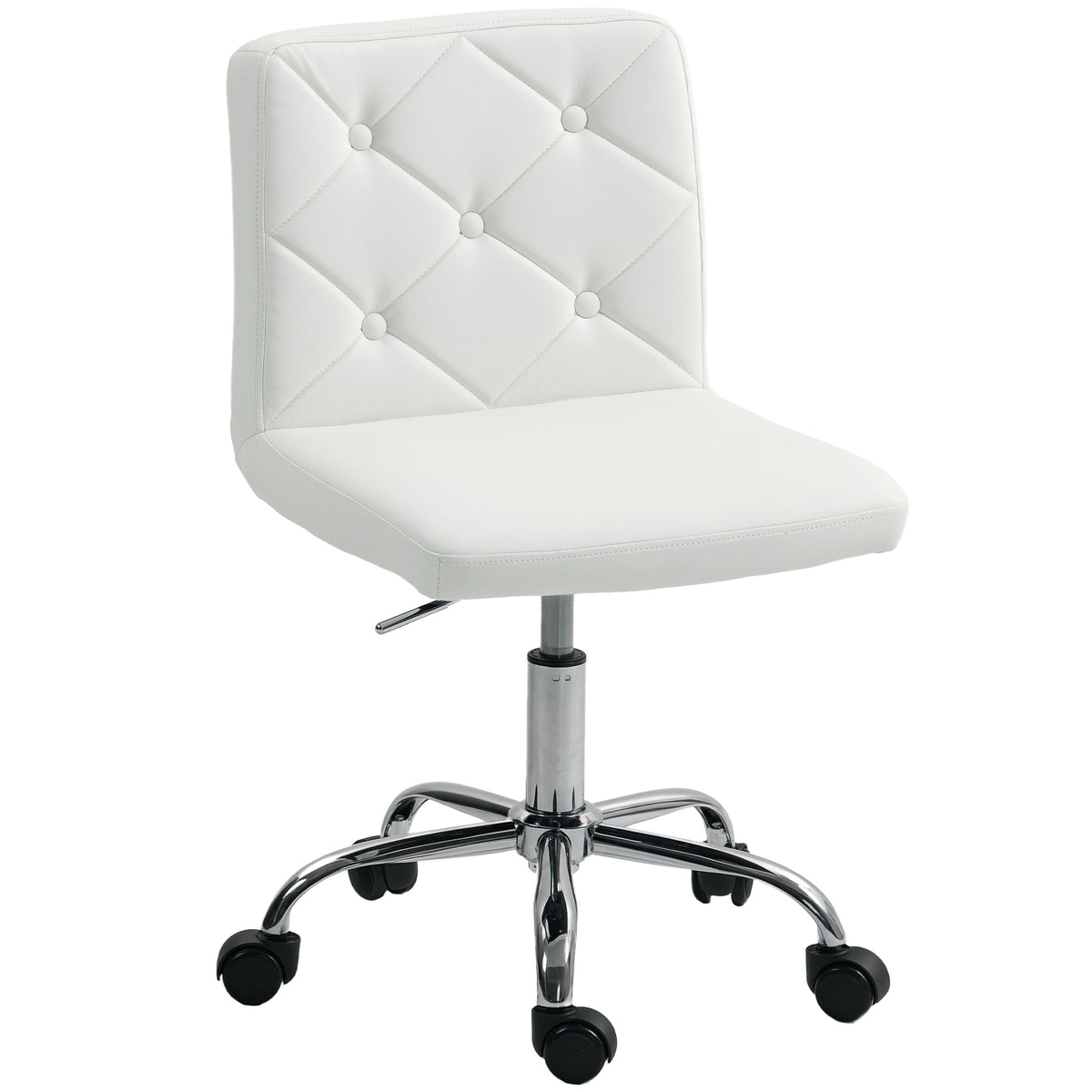 HOMCOM Bürostuhl verstellbar mit Knopfbezug aus PU-Leder, Schaumstoff und Stahl, 44x50x78-88 cm, Weiß