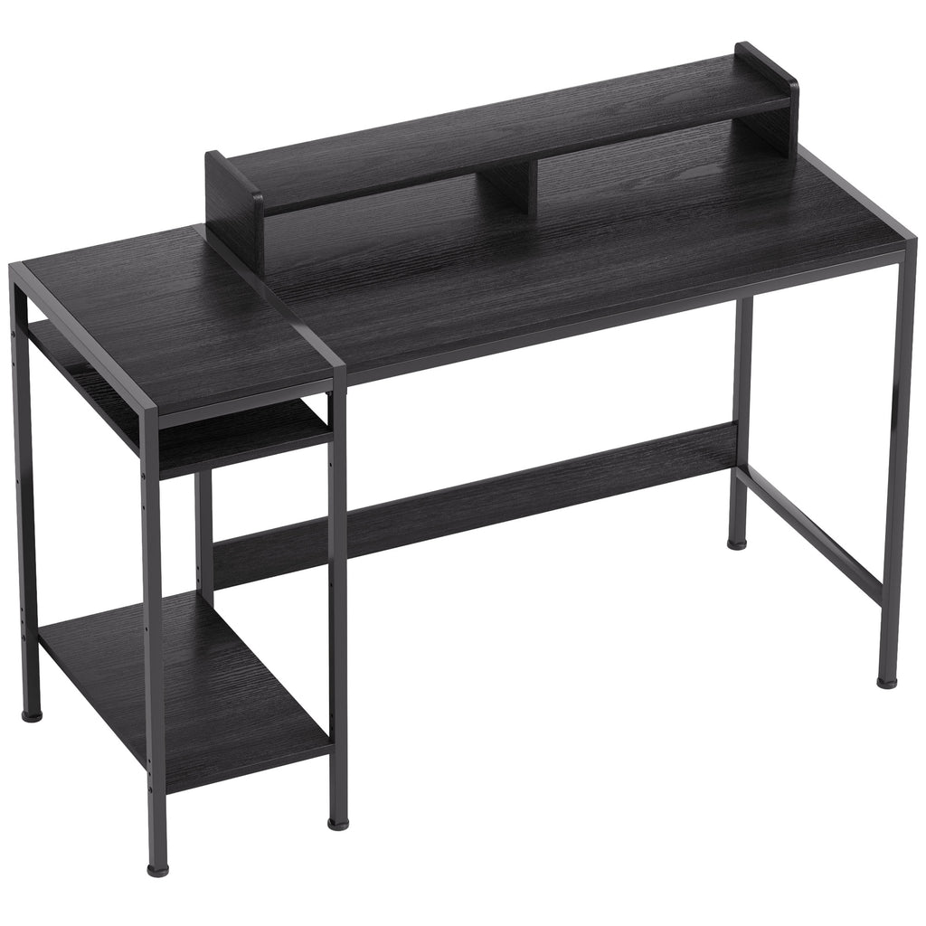 HOMCOM Schreibtisch PC mit Monitorständer und 2 verstellbaren Regalen, aus Holz und Stahl, 120x48x85,5 cm, Schwarz
