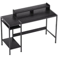 HOMCOM Schreibtisch PC mit Monitorständer und 2 verstellbaren Regalen, aus Holz und Stahl, 120x48x85,5 cm, Schwarz