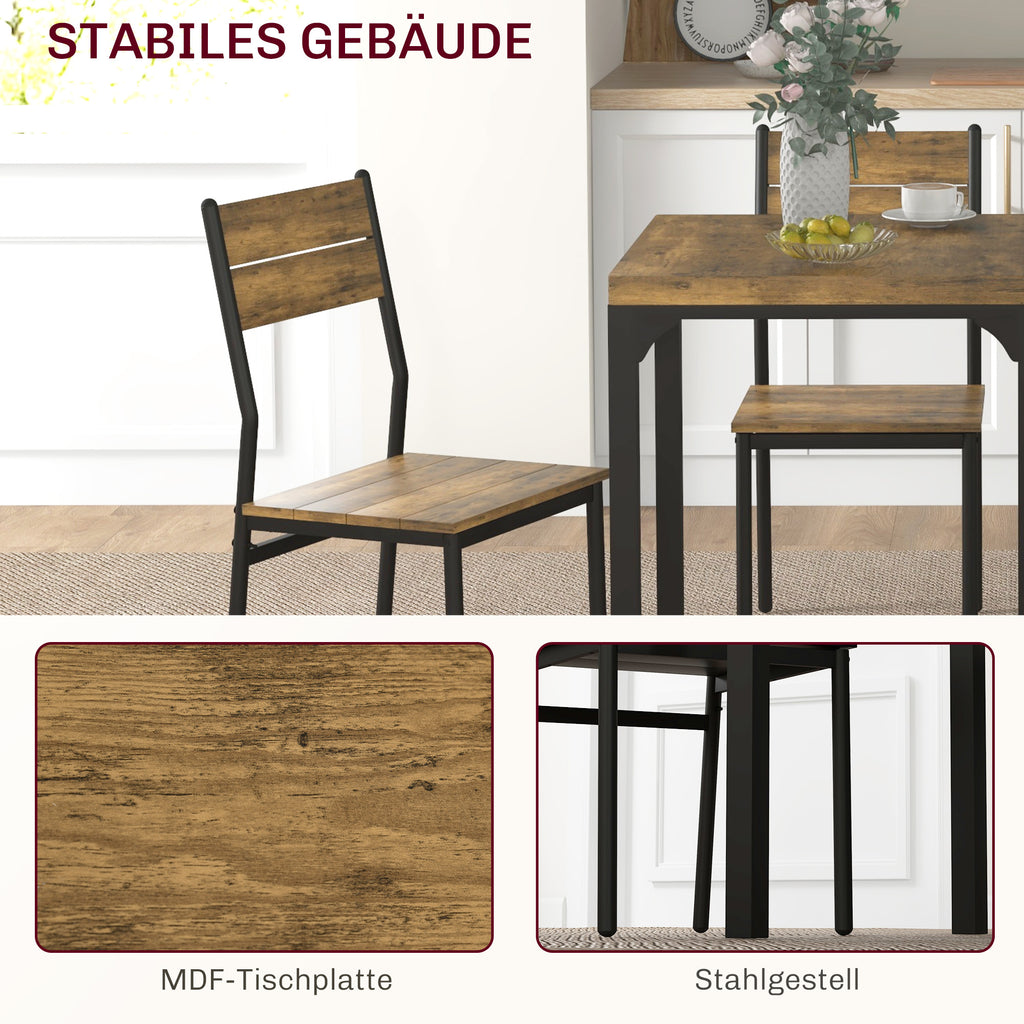 HOMCOM 3-teilige Essgruppe, Esstisch-Set, 1 Tisch, 2 Stühle, MDF+Metall, Braun
