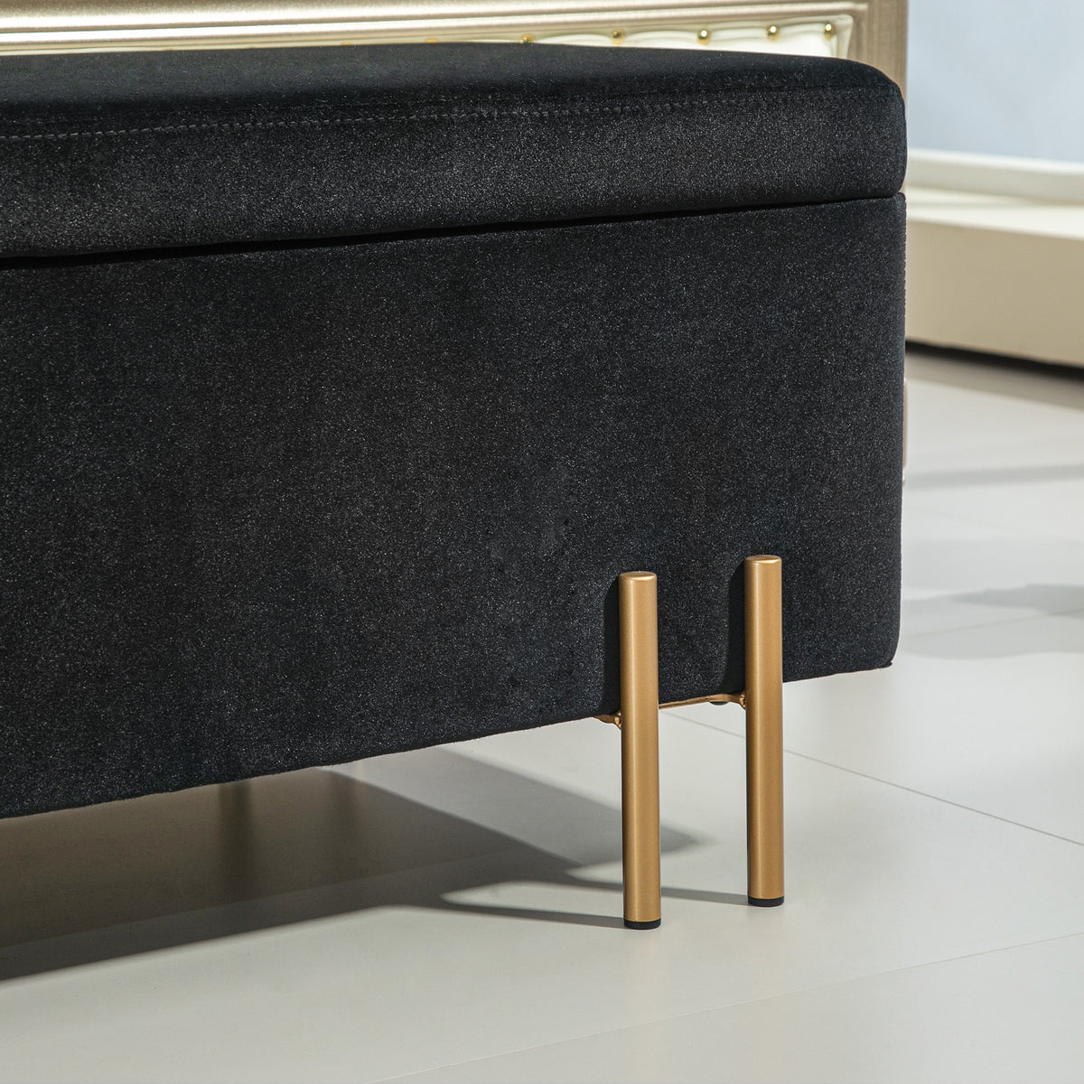 HOMCOM Sitzbank, Polsterbank mit Stauraum, Metall, Kautschukholz, Schaumstoff, 100 x 40 x 42 cm, Schwarz