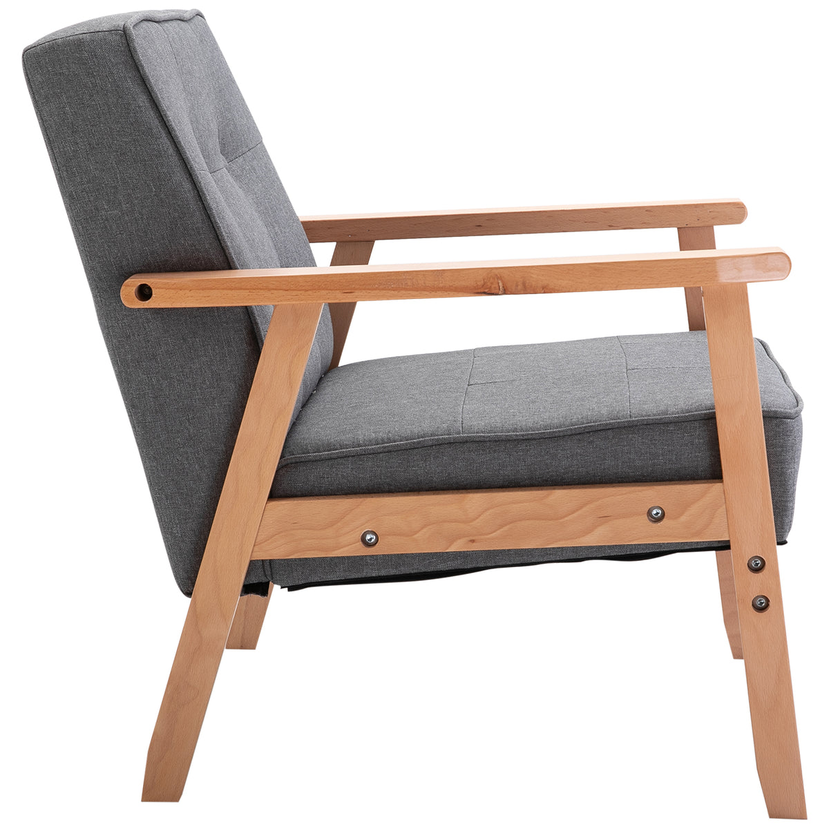 HOMCOM Einzelsofa Loungesessel Polsterstuhl mit Armlehnen Holzrahmen Leinen Grau 64,5 x 70 x 74 cm