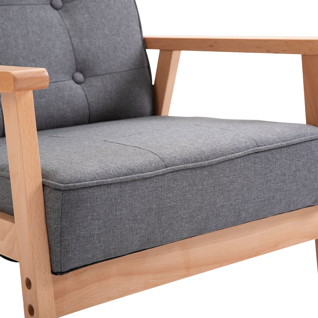 HOMCOM Einzelsofa Loungesessel Polsterstuhl mit Armlehnen Holzrahmen Leinen Grau 64,5 x 70 x 74 cm