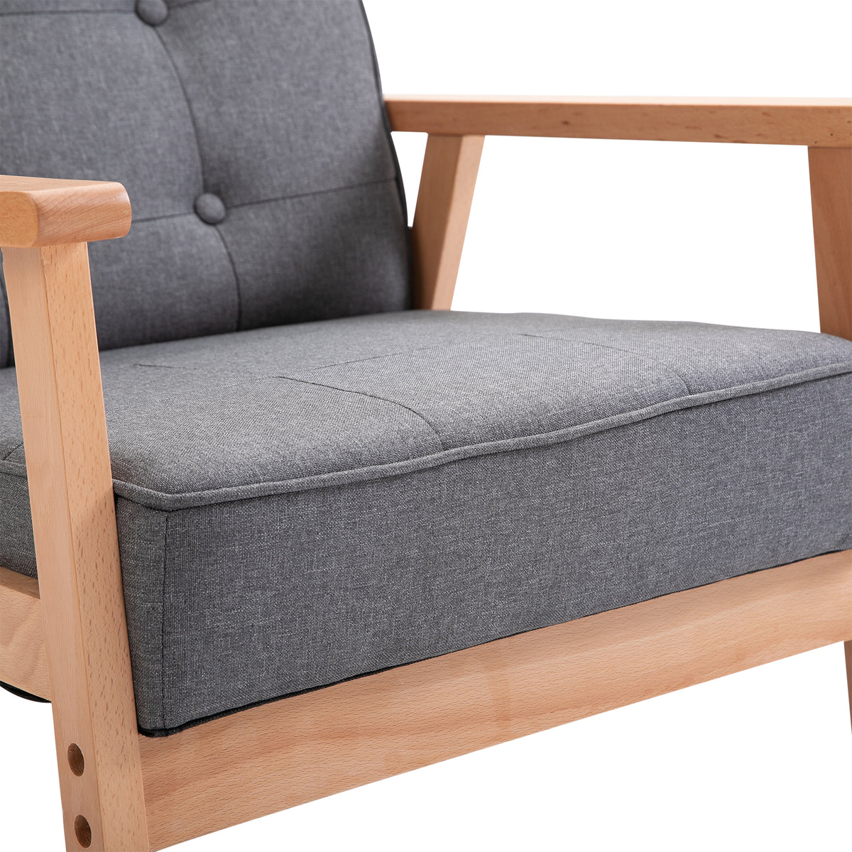 HOMCOM Einzelsofa Loungesessel Polsterstuhl mit Armlehnen Holzrahmen Leinen Grau 64,5 x 70 x 74 cm