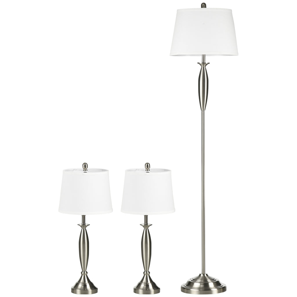 HOMCOM 3-teiliges Leuchten-Set. 1 Stehleuchte, 2 Tischleuchten, Leinenoptik; 38 cm x 38 cm x 158 cm, Silber + Weiß