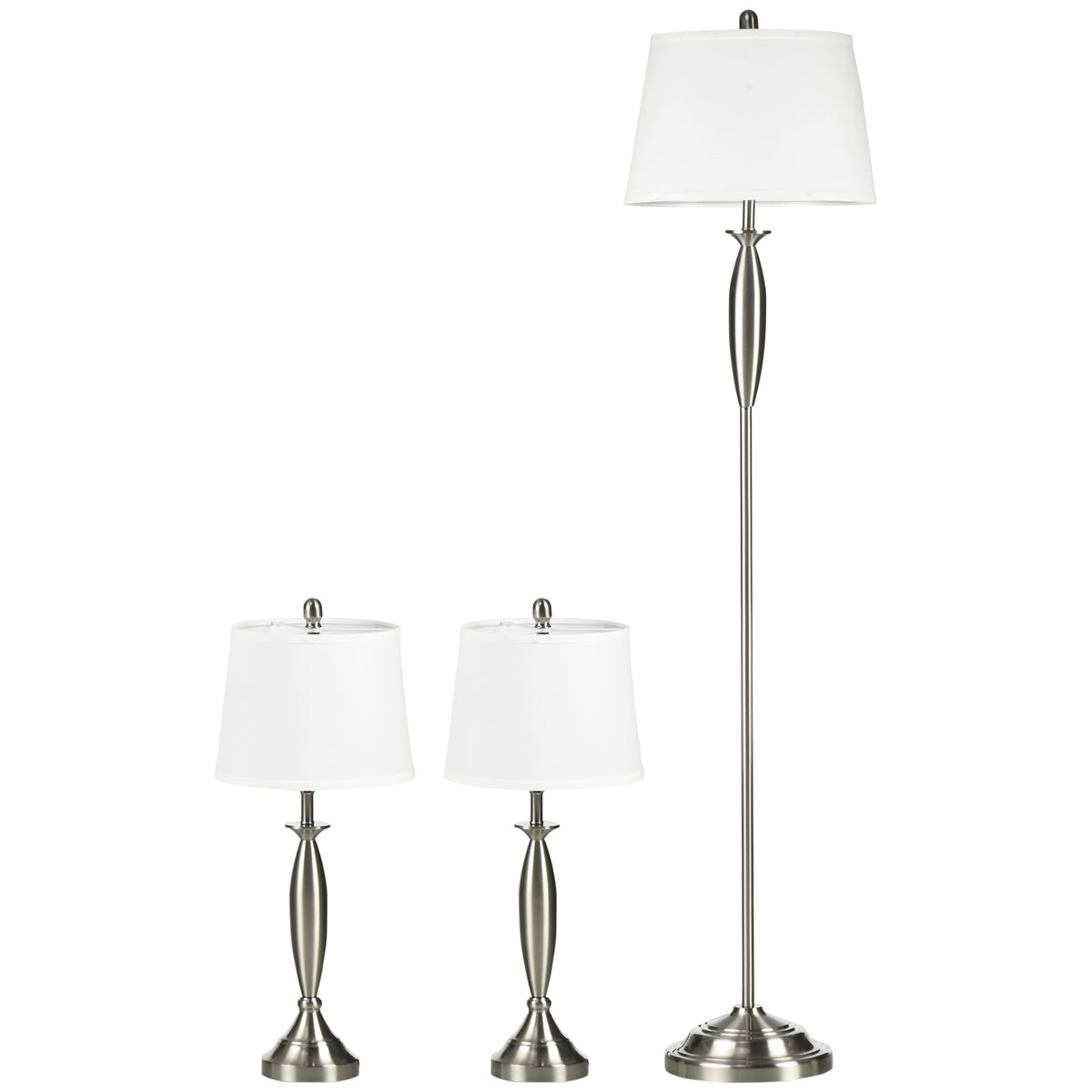 HOMCOM 3-teiliges Leuchten-Set. 1 Stehleuchte, 2 Tischleuchten, Leinenoptik; 38 cm x 38 cm x 158 cm, Silber + Weiß