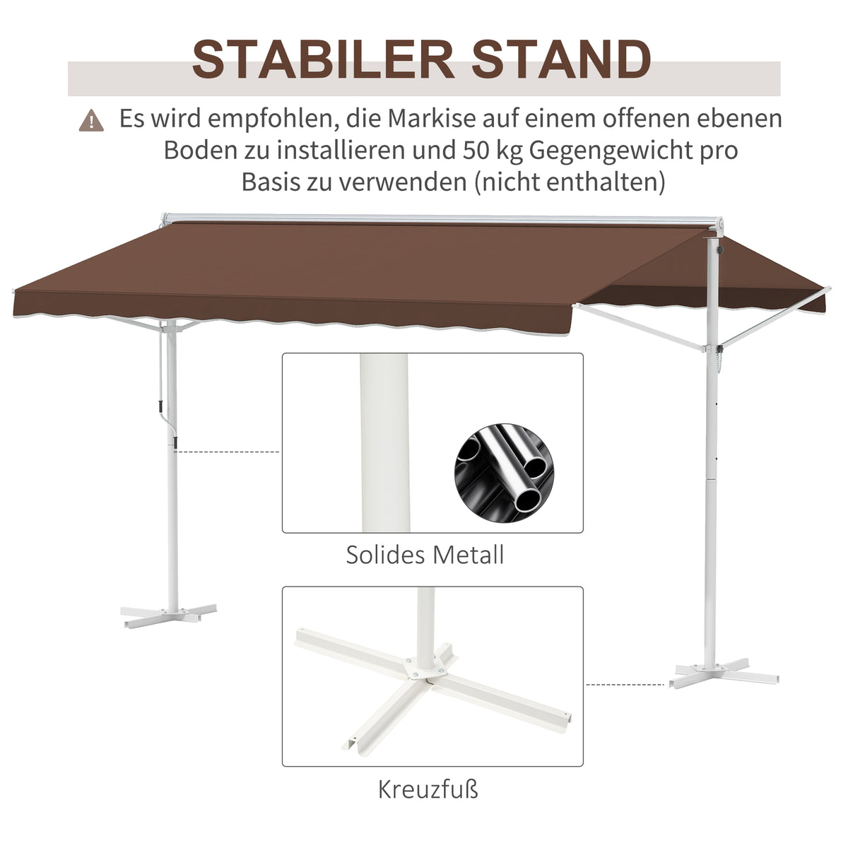 Outsunny Freistehende Markise, neigungsverstellbar, Handkurbel, Metallgestell, wetterfest, 4x3m, Kaffee