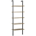 HOMCOM Leiterregal mit 5 Regalen im industriellen Stil aus Holz und Metall, 60x30x184,5cm, Braun