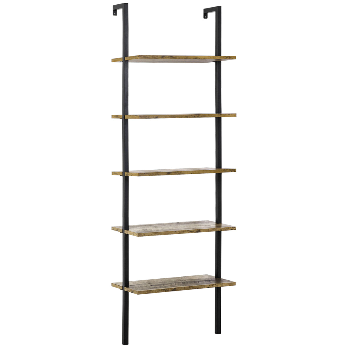 HOMCOM Leiterregal mit 5 Regalen im industriellen Stil aus Holz und Metall, 60x30x184,5cm, Braun