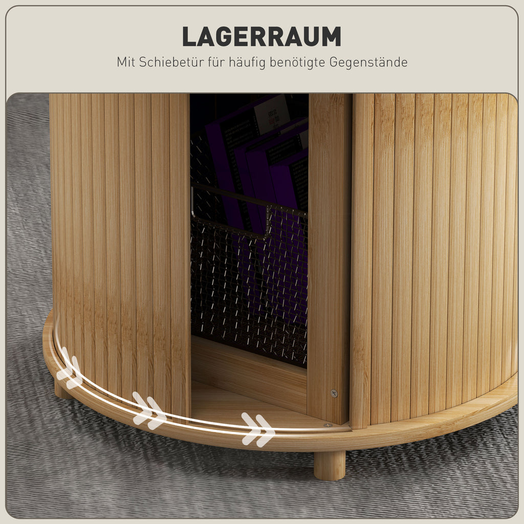 HOMCOM Beistelltisch, rund, mit Stauraum, Schiebetür, Bambus, Ф60 x 45 cm, bis 20 kg belastbar