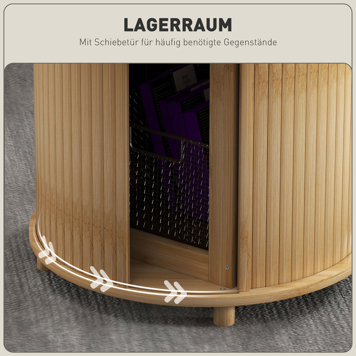HOMCOM Beistelltisch, rund, mit Stauraum, Schiebetür, Bambus, Ф60 x 45 cm, bis 20 kg belastbar