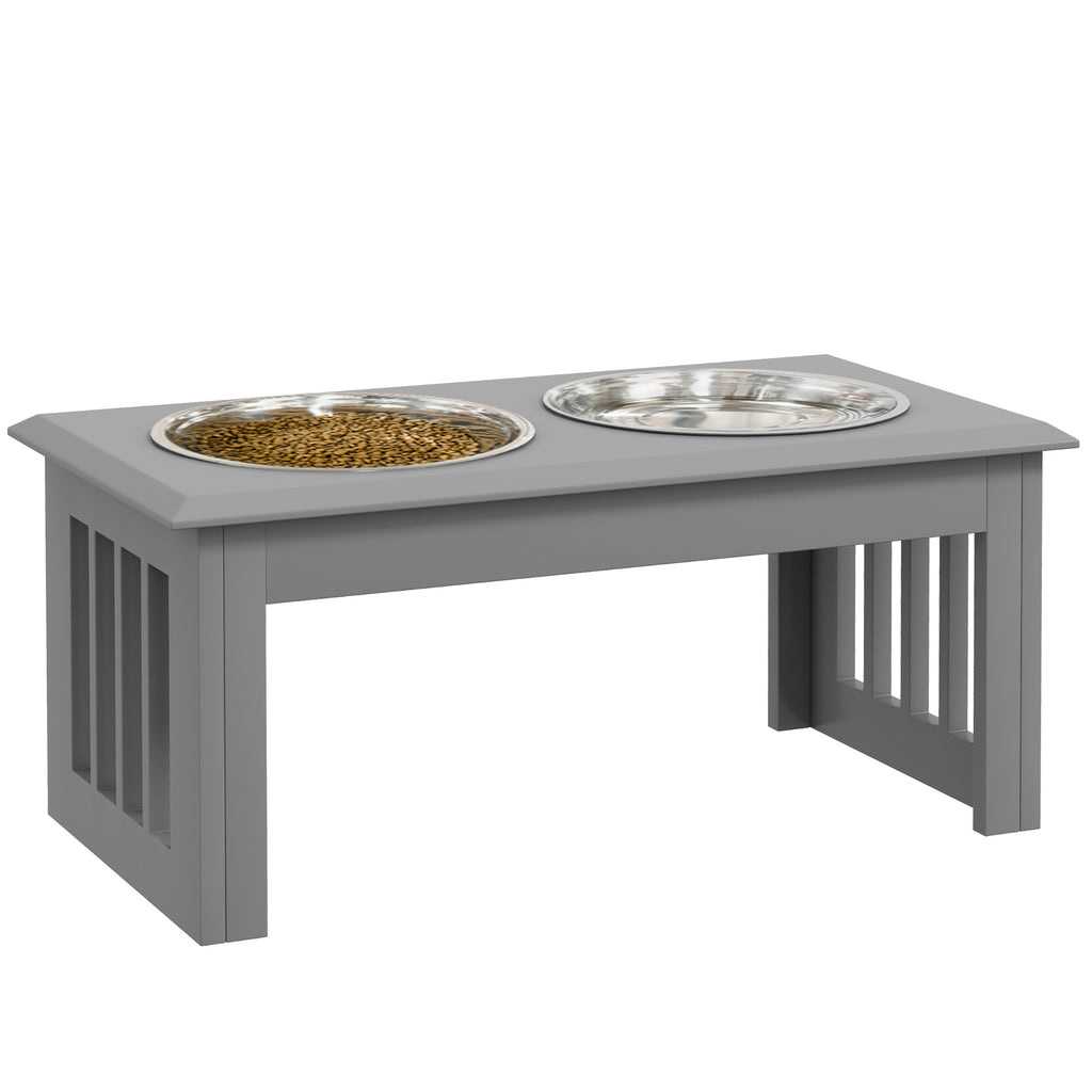 PawHut Hunde-Futterstation, 2 Edelstahlnäpfe, rutschfest, 58,4x30,5x25,4cm, Grau