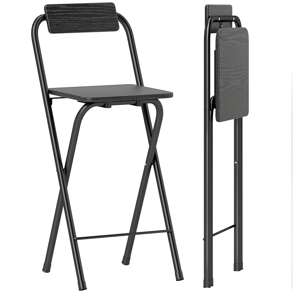 HOMCOM Set aus 2 klappbaren Barhockern mit Rückenlehne und Fußstütze, Stahlgestell, 87 cm hoch, schwarz