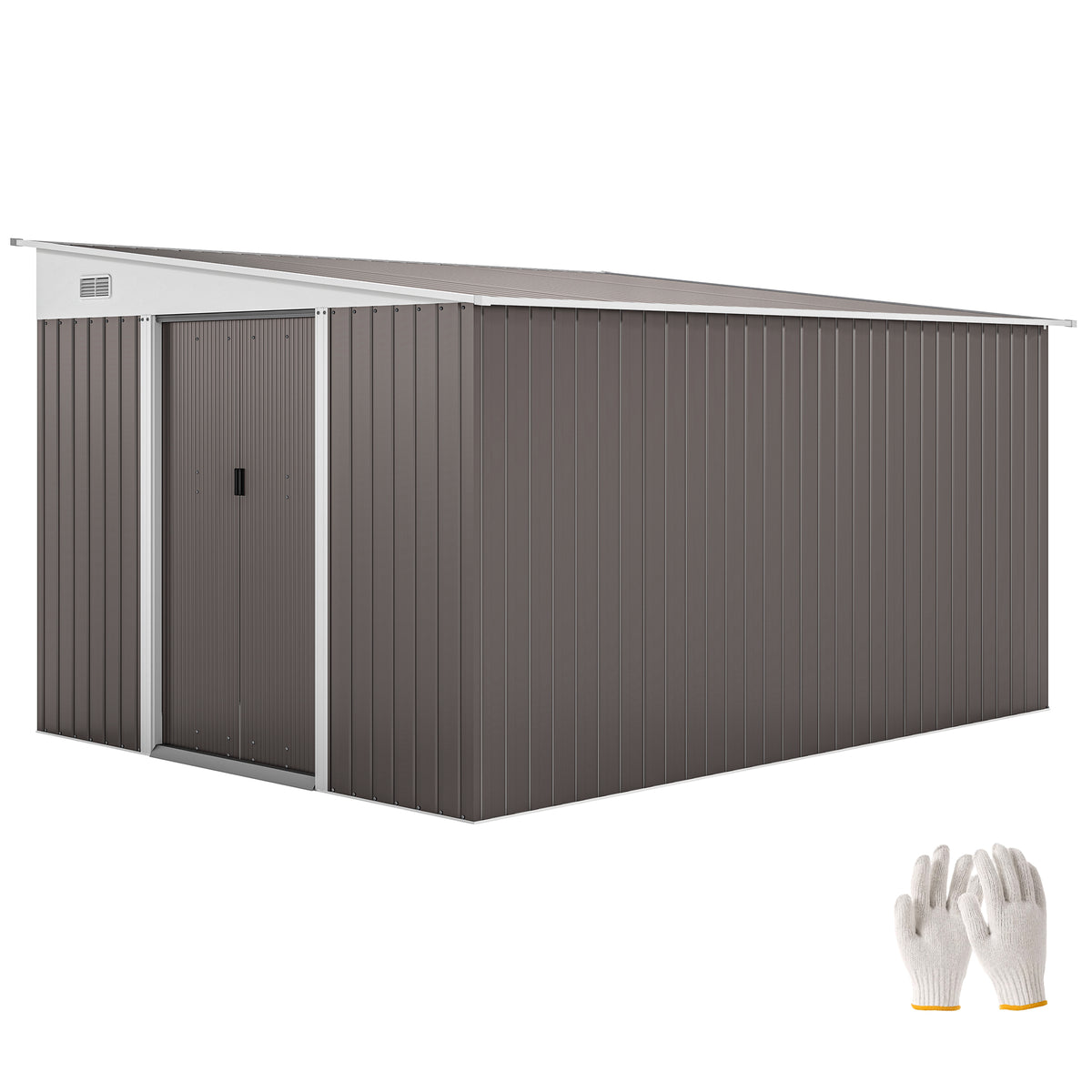 Outsunny Metall-Geräteschuppen Schrägdach verriegelbare Doppeltür 2,8 x 3,45 x 2,01m Grau