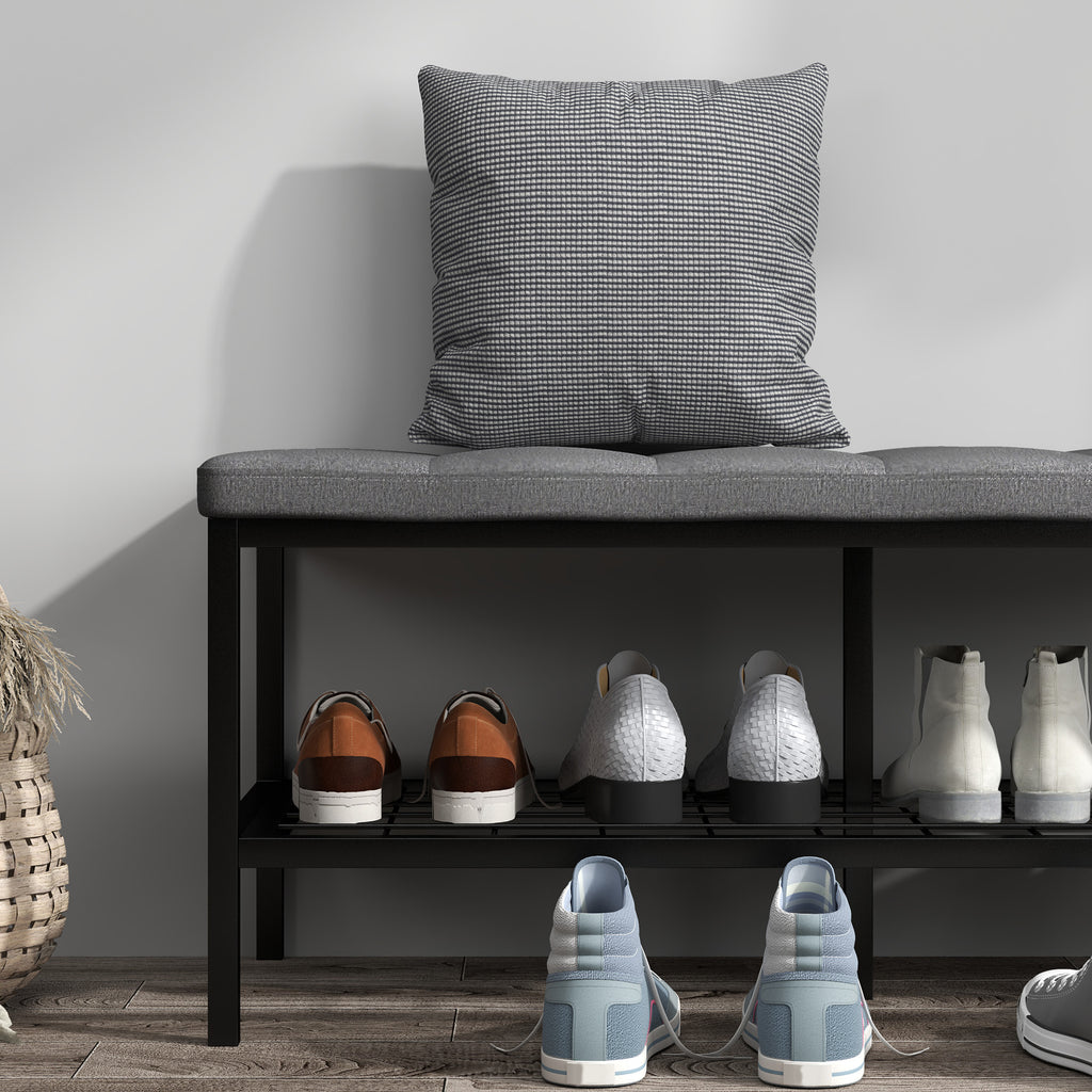 HOMCOM Schuhbank mit gepolstertem Kissen und Regal, Eingangsbank für Flur, Schlafzimmer, 90x41x40cm, grau