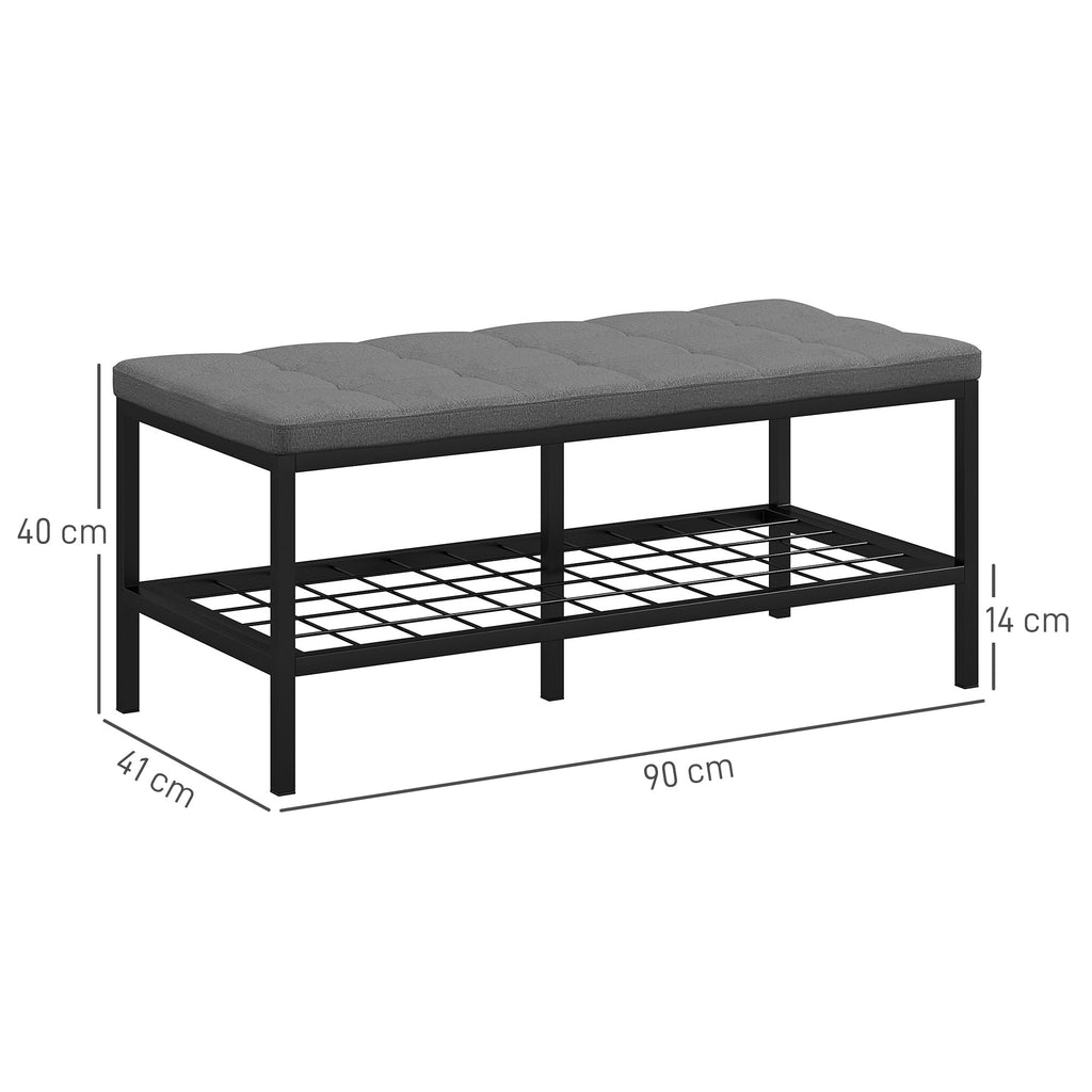 HOMCOM Schuhbank mit gepolstertem Kissen und Regal, Eingangsbank für Flur, Schlafzimmer, 90x41x40cm, grau
